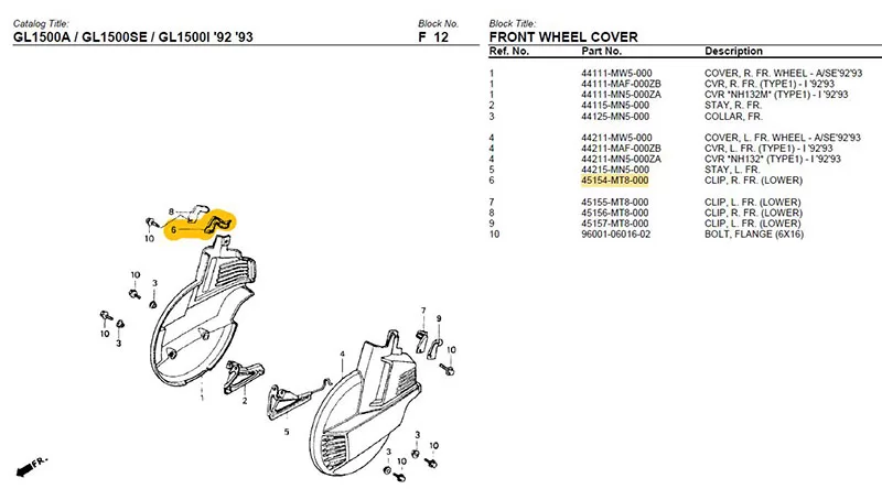 45154-MT8-000 Clip  rueda delantera