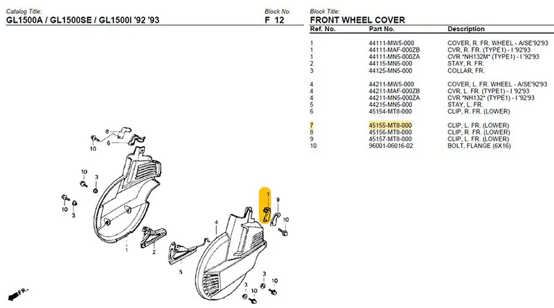 45155-MT8-000 Clip  rueda delantera